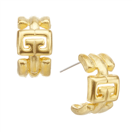 Susan Shaw Triple Gold Plated Medium Greek Key Hoops
