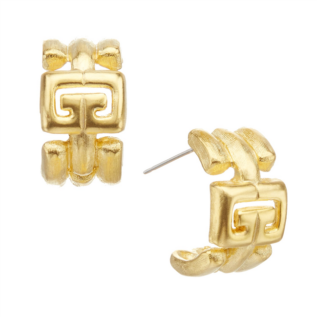 Susan Shaw Triple Gold Plated Medium Greek Key Hoops