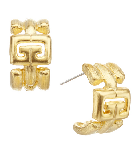 Susan Shaw Triple Gold Plated Medium Greek Key Hoops
