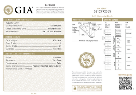 .70Ct I Si1 Round Cut Natural Diamond Gia Cert