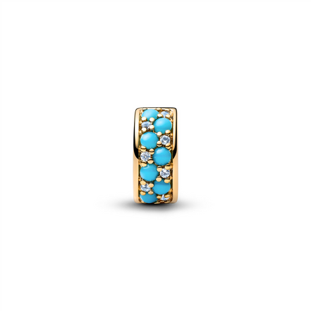 Pandora Moments 14K  Gold Plated Aqua Blue Clip Charm