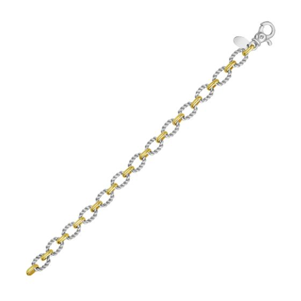 Sterling Silver And 18K Yellow Gold Alternating Oval Link Italian Cable Chain Necklace 18