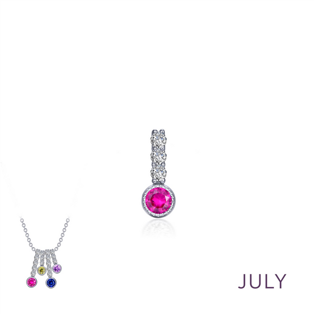 Lafonn 0.17 CTW Simulated Diamond And Lab Grown Ruby July Birthstone Love Pendant