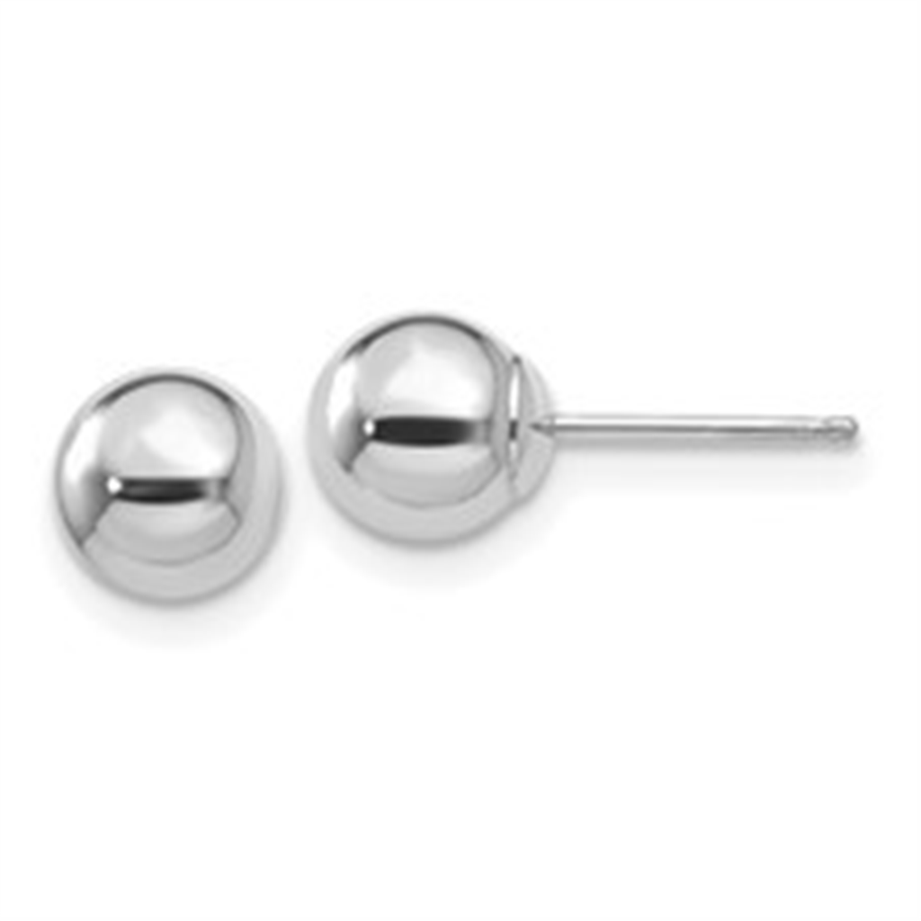 14K White Gold Polished Ball Post Earrings