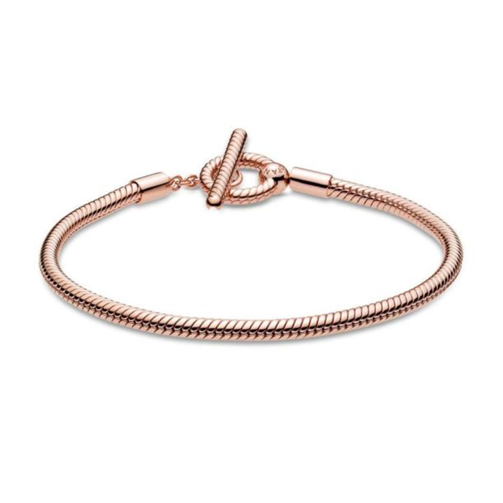 Pandora Moments Rose T-Bar Snake Chain Charm Bracelet Size 17