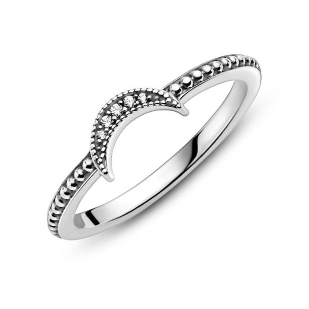 Pandora Moments Crescent Moon Beaded Ring Size 7
