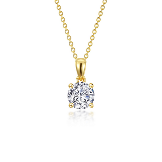LaFonn Gold Plated 1.50 CTW Simulated DIamond Round Solitaire Necklace