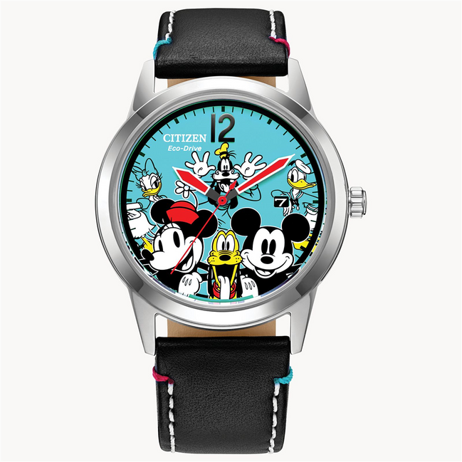 Citizen Eco-Drive Disney Mickey Mouse and Friends Sensational Six Leather Strap Watch