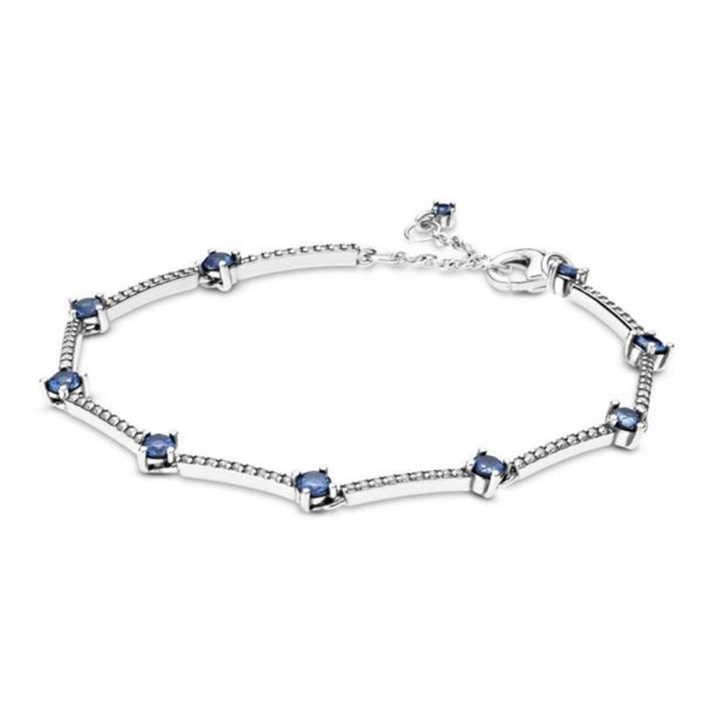Pandora Timeless Blue Sparkling Pavé Bars Bracelet Size 18
