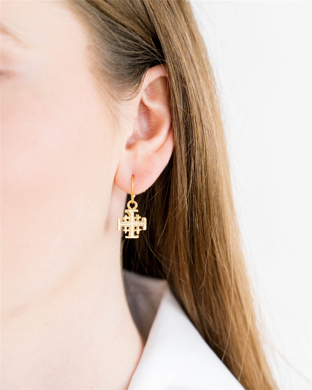 Susan Shaw Gold Plated Jerusalem Cross Drop Earrings