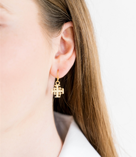 Susan Shaw Gold Plated Jerusalem Cross Drop Earrings