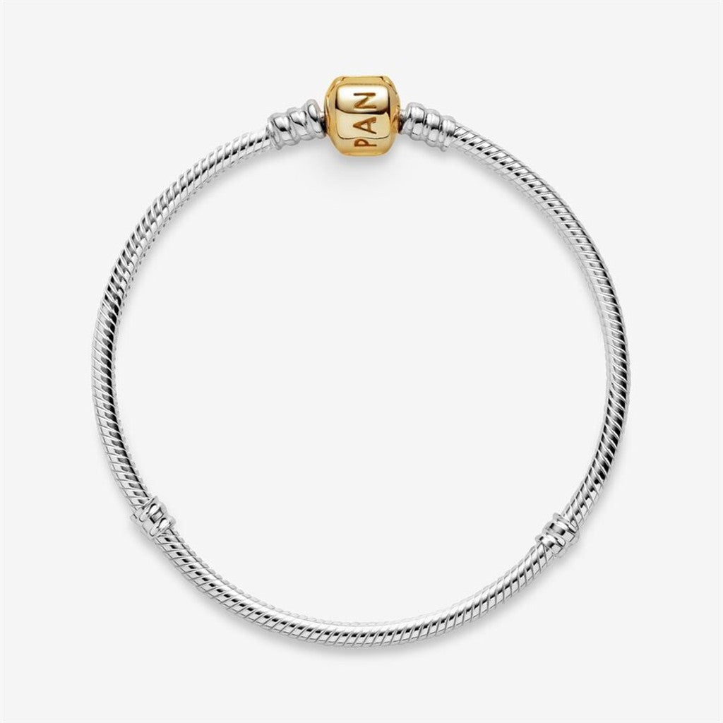 Pandora Moments Iconic Silver And Gold Plated Clasp Snake Chain Bracelet Size 19