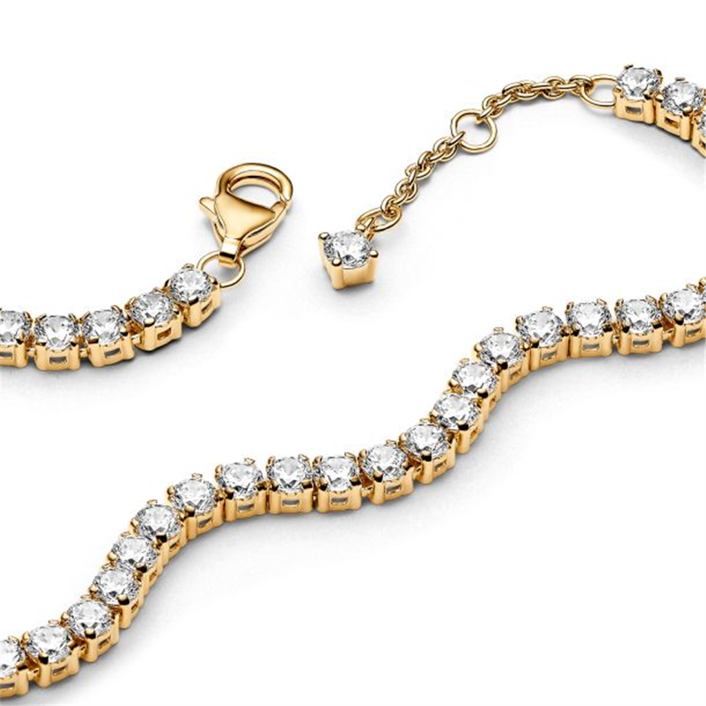 Pandora Timeless Sparkling Gold-Plated Tennis Bracelet Size 16