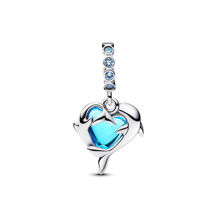 Pandora Blue Murano Glass Dolphins Dangle Charm