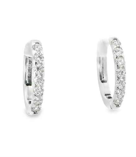 14K White Gold And 0.53 CTW Diamond Hoop Earrings