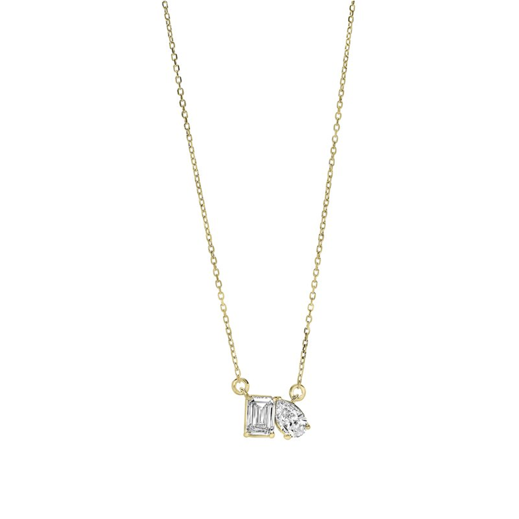 14K Yellow Gold 1 CTW Lab Grown Diamond Toi et Moi Pendant Necklace