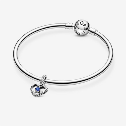 Pandora Moments September Sea Blue Beaded Heart Dangle Charm