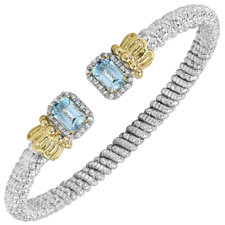 Vahan 14K Gold And Sterling Silver Diamond And Sky Blue Topaz 4mm Open Bracelet