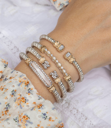 Vahan 14K Gold And Sterling Silver 4mm Diamond Bar Closed Bracelet