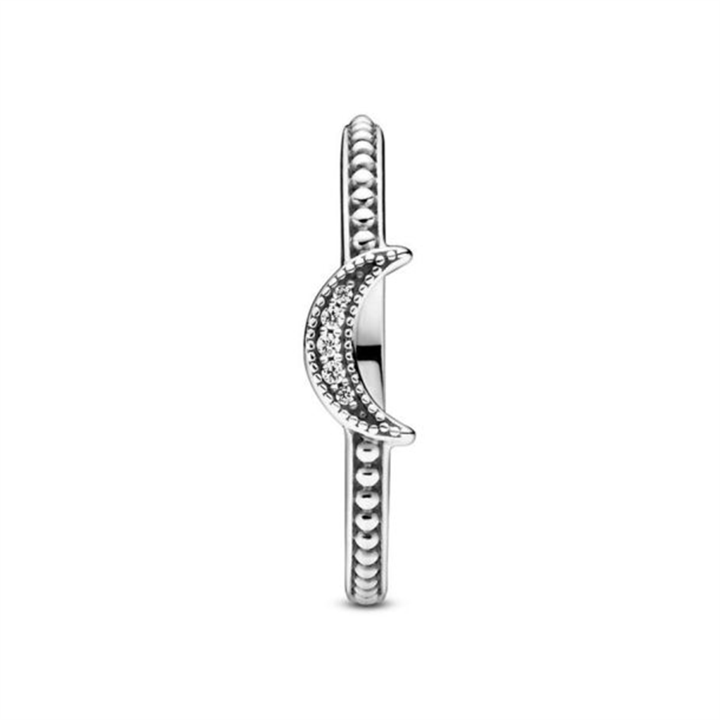 Pandora Moments Crescent Moon Beaded Ring Size 7