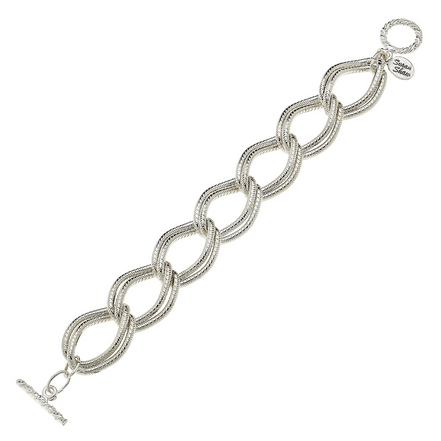 Susan Shaw Silver Textured Double Link Chain Bracelet