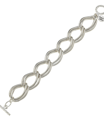 Susan Shaw Silver Textured Double Link Chain Bracelet