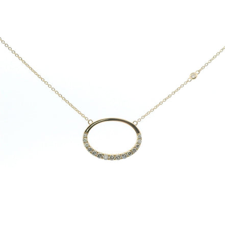 14K Yellow Gold Diamond Oval Pendant Necklace