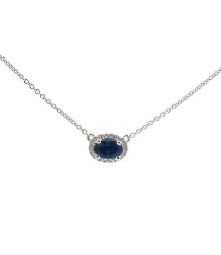 18K White Gold Sapphire East/West Diamond Pendant Necklace