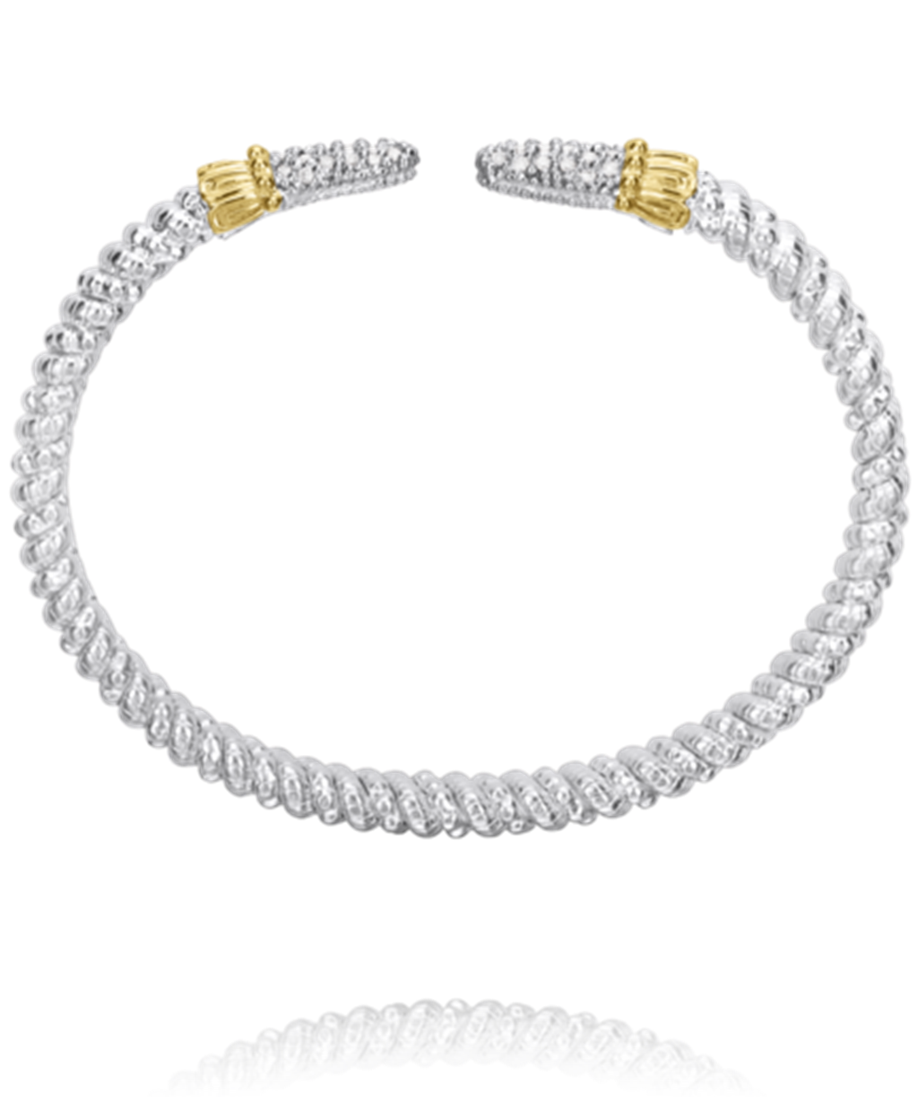 Vahan 14K Gold And Sterling Silver Diamond Point 4mm Open Cuff Bracelet