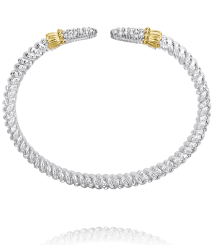 Vahan 14K Gold And Sterling Silver Diamond Point 4mm Open Cuff Bracelet