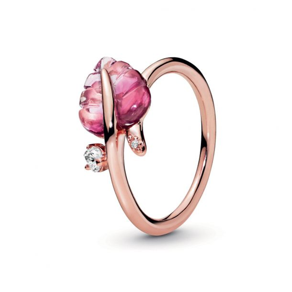 Pandora Pink Murano Glass Leaf Ring Size 5