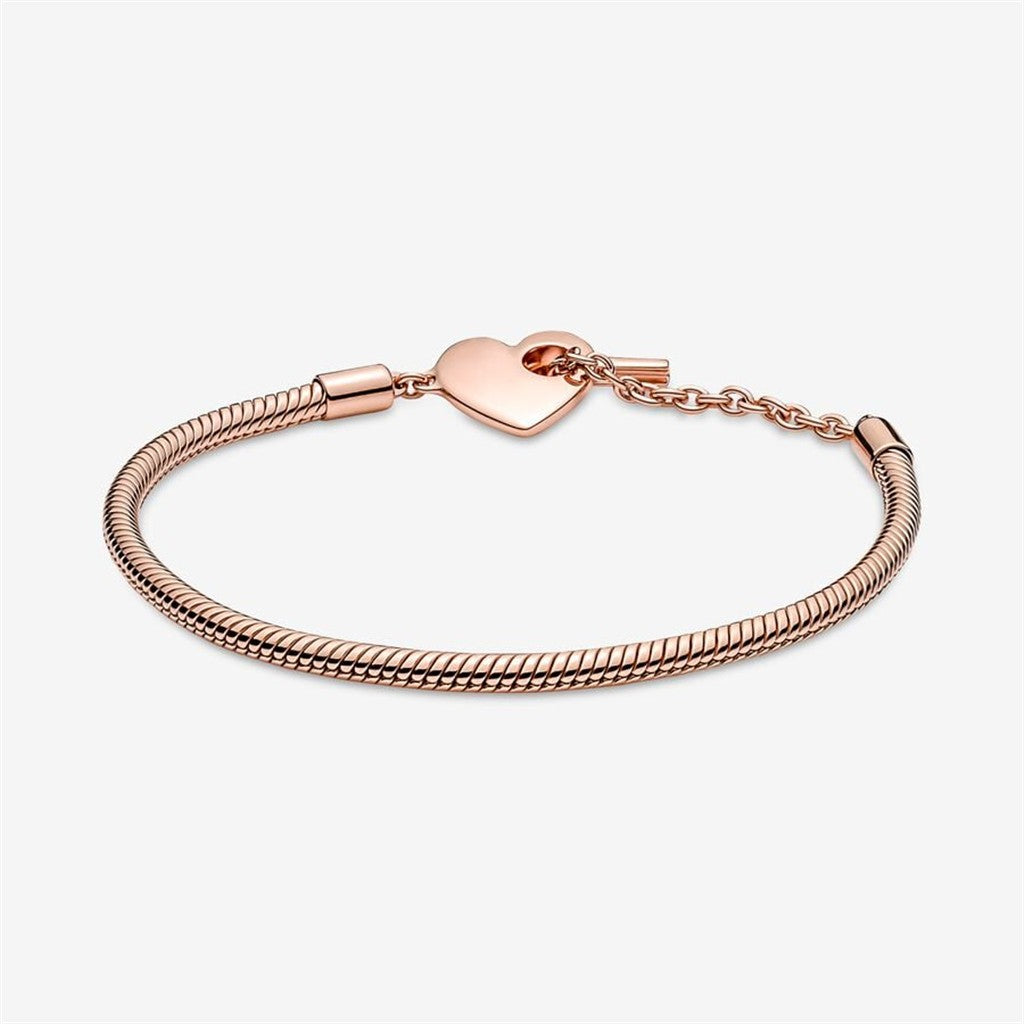 Pandora Moments Heart T-Bar Snake Chain Bracelet Size 18