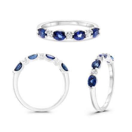 14K White Gold Sapphire & Diamond Fashion Band