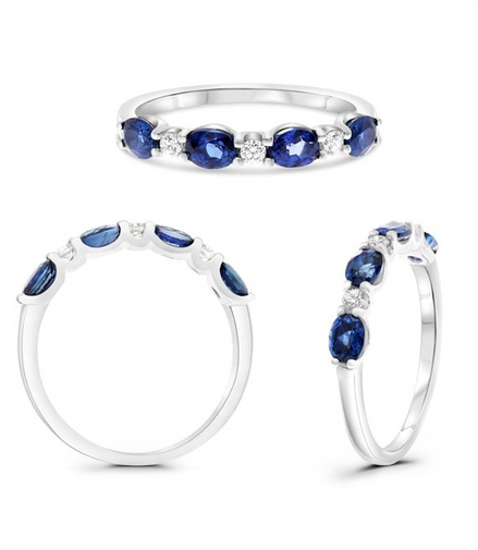 14K White Gold Sapphire & Diamond Fashion Band