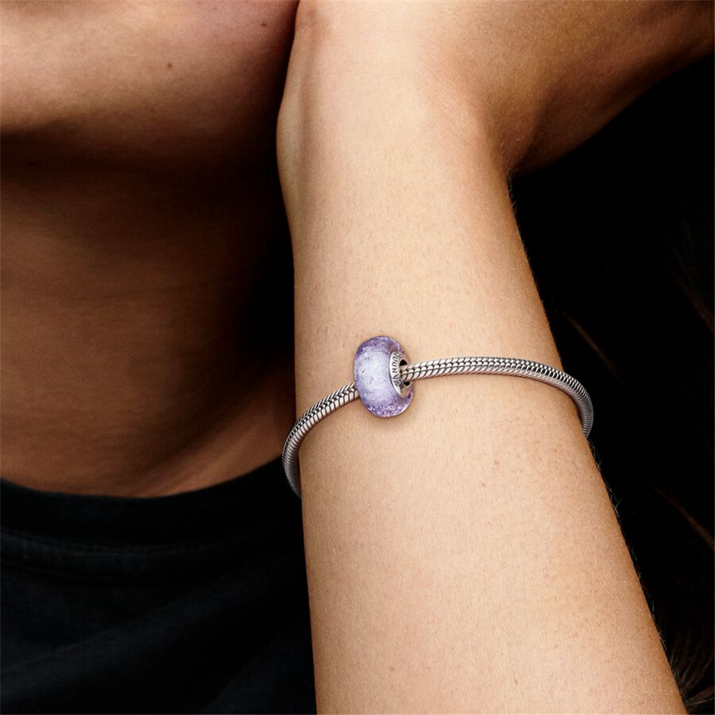 Pandora Moments Wavy Iridescent And Lavender Murano Glass Charm