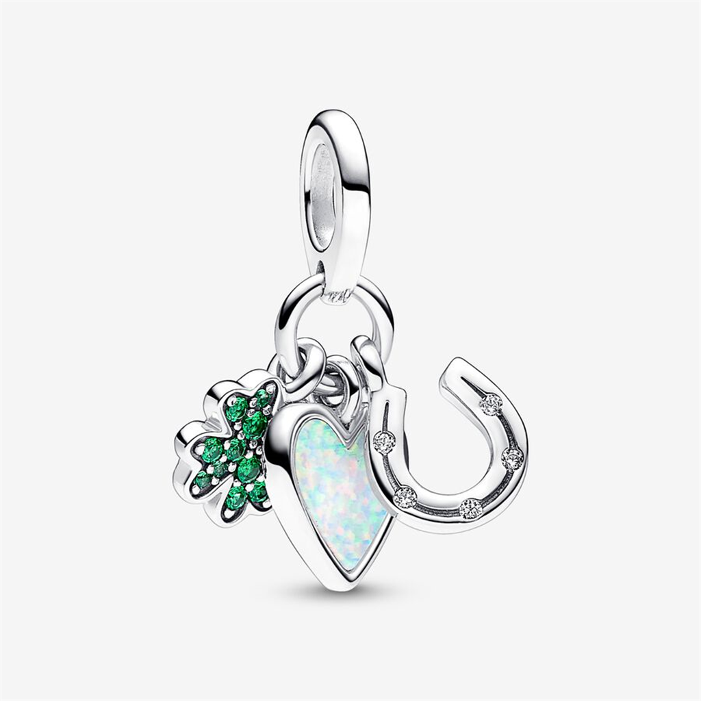 Pandora Moments Four Leaf Clover, Heart and Horseshoe Triple Dangle Charm