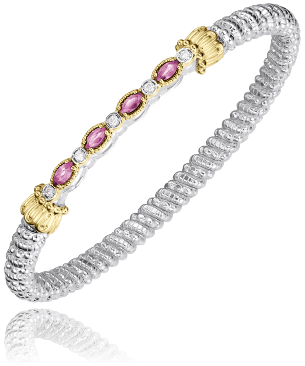Vahan 14K Yellow Gold and Sterling Silver 4mm Pink Sapphire And Diamond Closed Bracelet