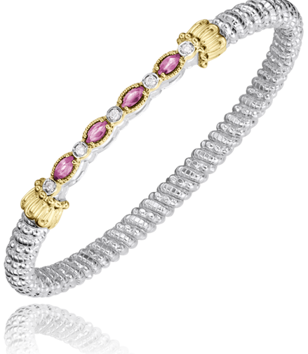 Vahan 14K Yellow Gold and Sterling Silver 4mm Pink Sapphire And Diamond Closed Bracelet