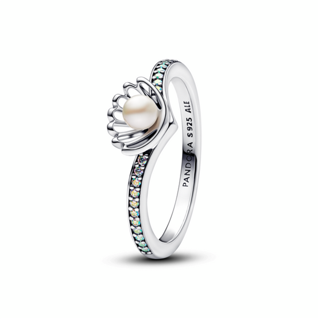Pandora Disney Princess Ariel Shell Treated Freshwater Cultured Pearl Ring Size 7.5