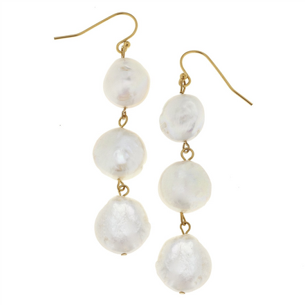 Susan Shaw Triple Tier Pearl Drop Earrings
