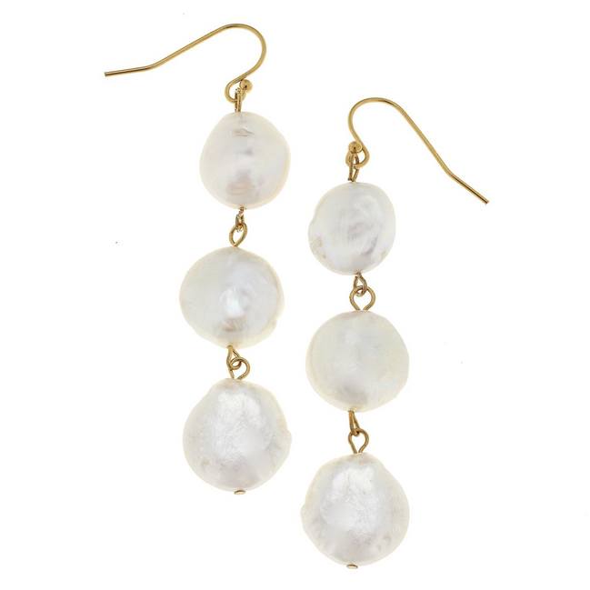 Susan Shaw Triple Tier Pearl Drop Earrings