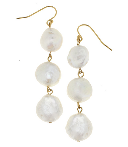 Susan Shaw Triple Tier Pearl Drop Earrings