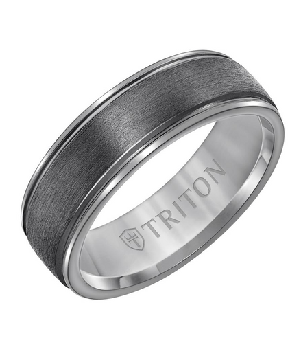 Triton Tantalum Crystaline Finish Flat Edge Wedding Band Size 9.5