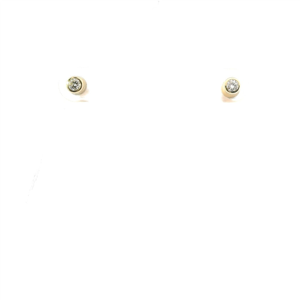 14K Yellow Gold Diamond Bezel Stud Earrings
