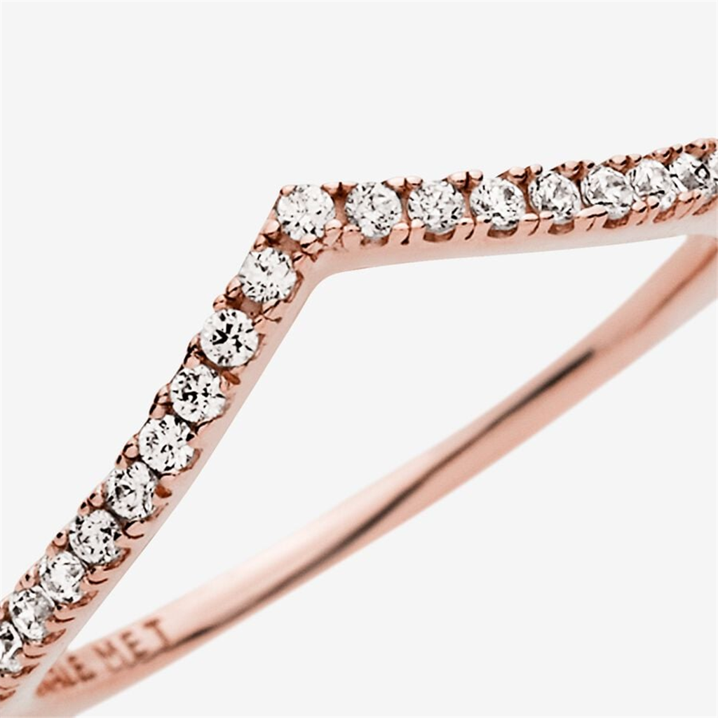 Pandora Timeless Pink Sparkling Wishbone Ring Size 9
