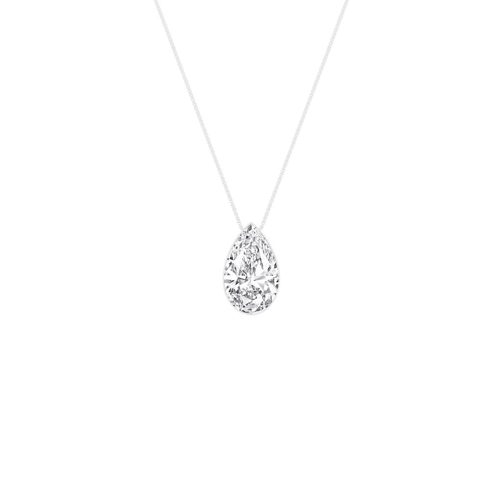 14K White Gold 1 CTW Lab Grown Diamond Seamless Solitaire Pear Shaped Pendant Necklace