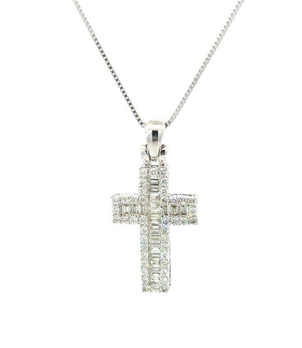 Ladies 14K White Gold And 0.56 CT Diamond Cross Necklace