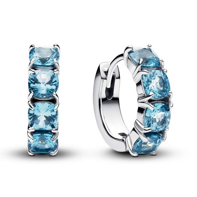 Pandora Sterling Silver Light Blue Stone Hoop Earrings
