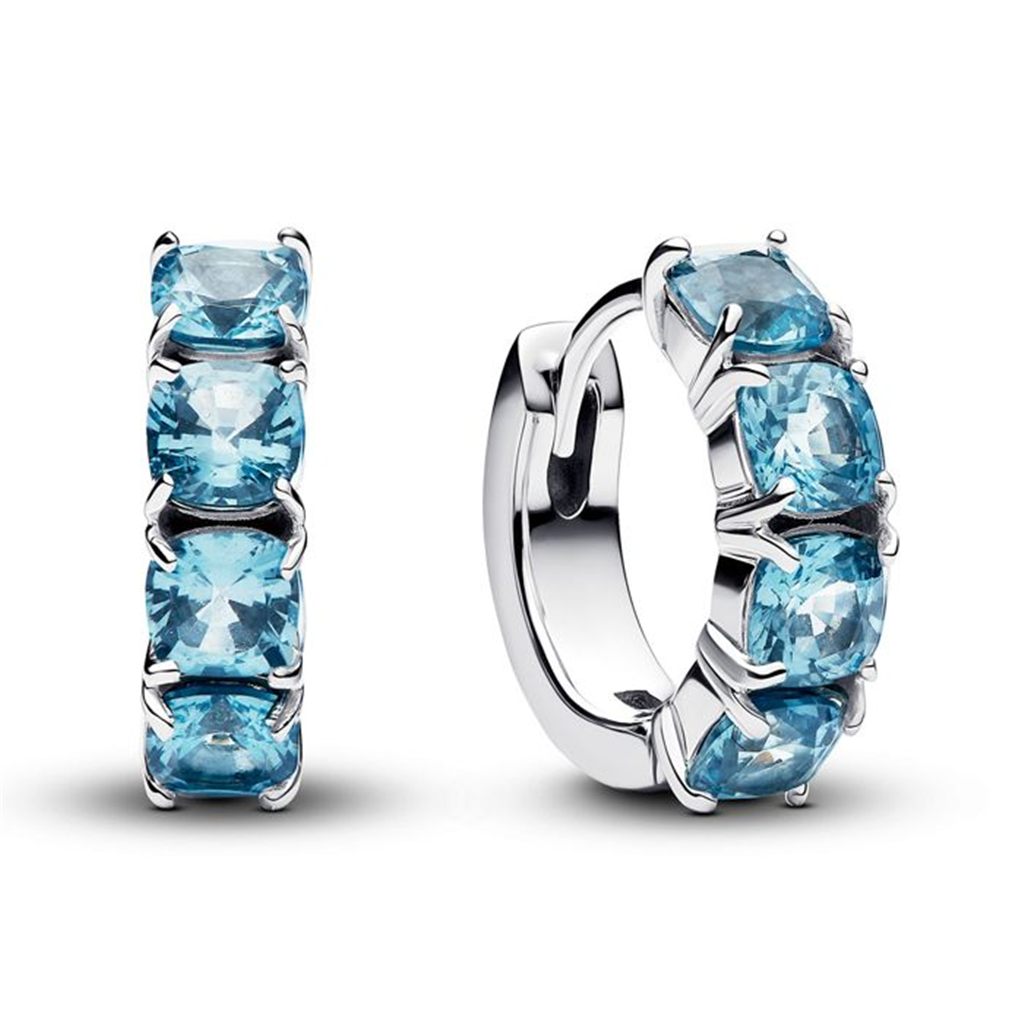 Pandora Sterling Silver Light Blue Stone Hoop Earrings