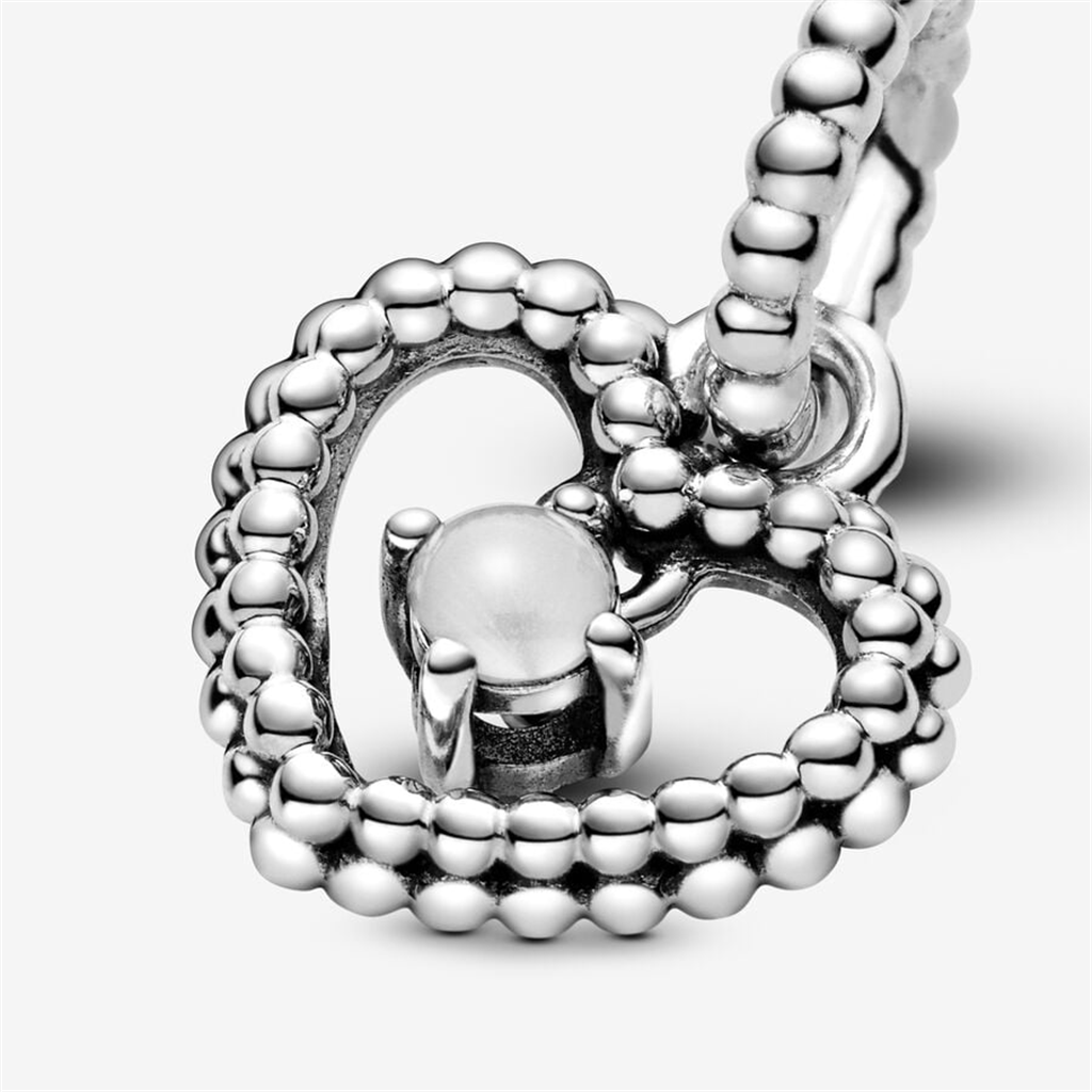 Pandora Moments April Milky White Beaded Heart Dangle Charm
